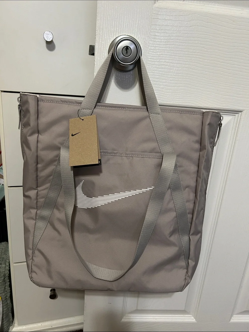 Nike Tote Bag in Taupe with White Swoosh